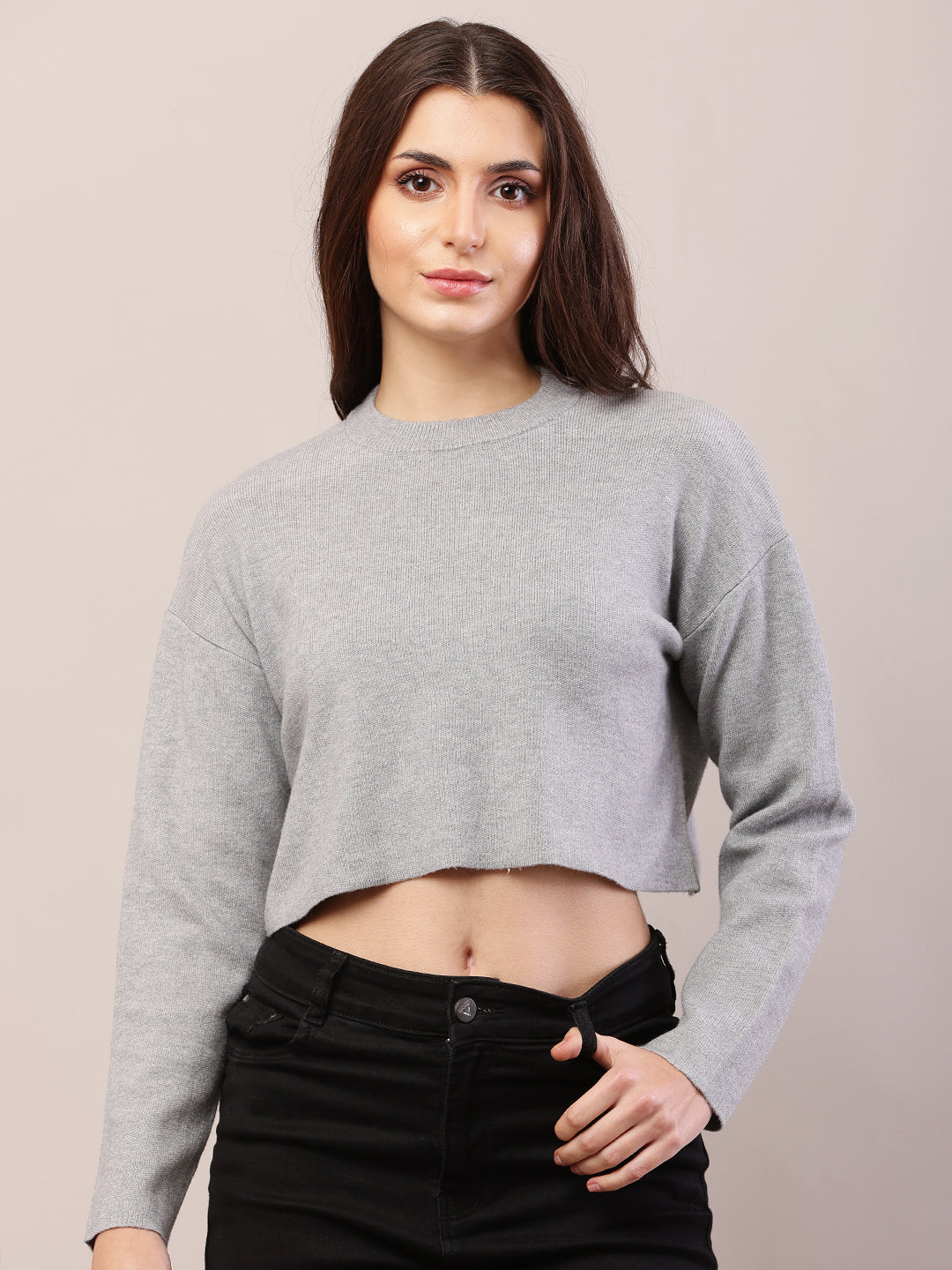 Viscose Full Sleeve with Round Neck Grey Sweater