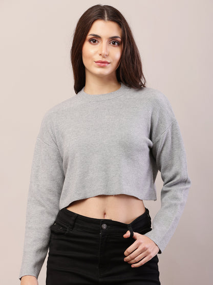 Viscose Full Sleeve with Round Neck Grey Sweater