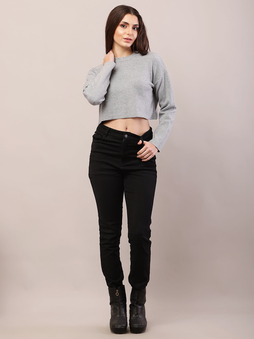 Viscose Full Sleeve with Round Neck Grey Sweater