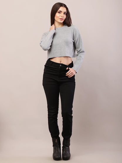 Viscose Full Sleeve with Round Neck Grey Sweater