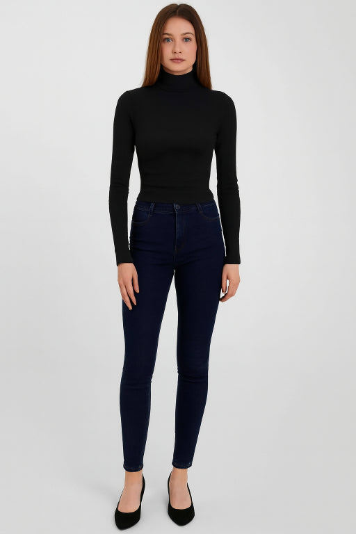 Viscose Full Sleeve with High-Neck Black Sweater