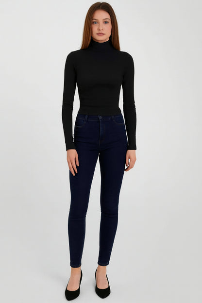 Viscose Full Sleeve with High-Neck Black Sweater