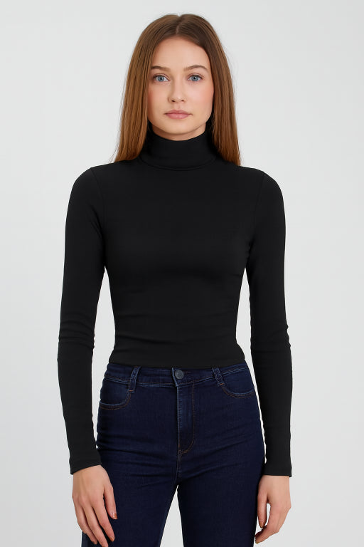 Viscose Full Sleeve with High-Neck Black Sweater