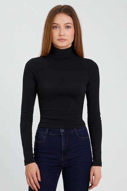 Viscose Full Sleeve with High-Neck Black Sweater