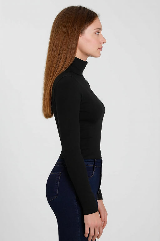 Viscose Full Sleeve with High-Neck Black Sweater
