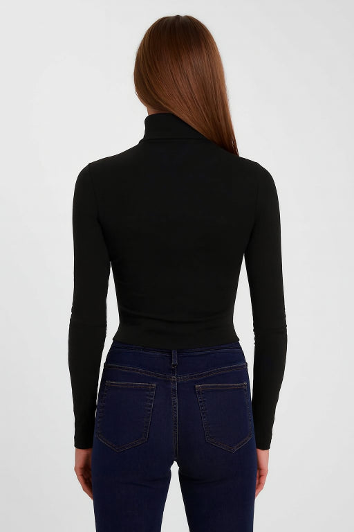 Viscose Full Sleeve with High-Neck Black Sweater
