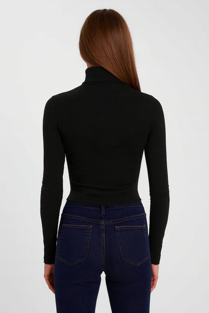 Viscose Full Sleeve with High-Neck Black Sweater
