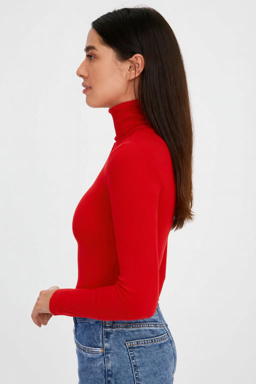 Viscose Full Sleeve with High-Neck Red Sweater