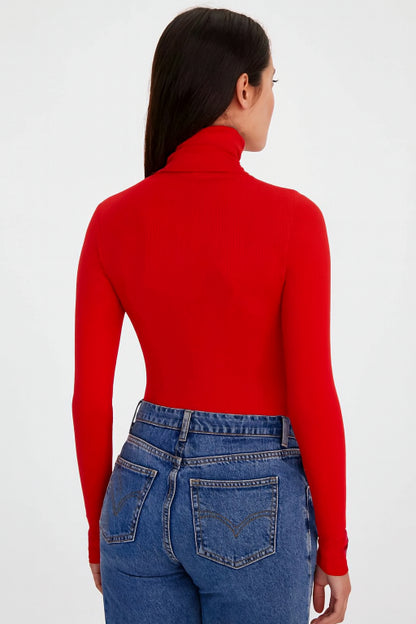 Viscose Full Sleeve with High-Neck Red Sweater