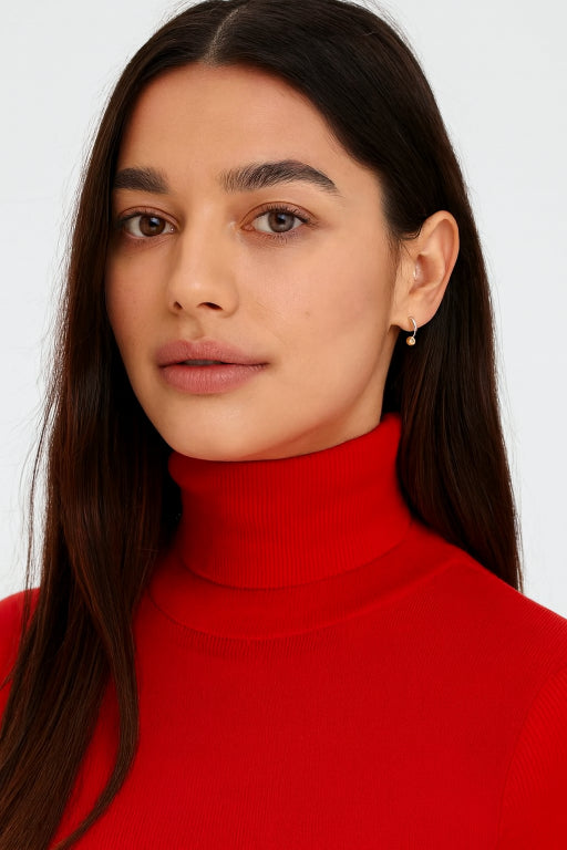 Viscose Full Sleeve with High-Neck Red Sweater