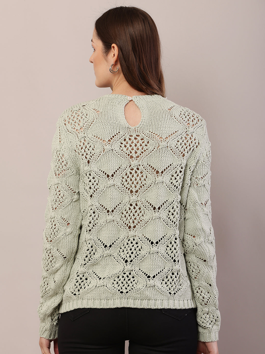 Cotton Full Sleeve with Round Neck Light Green Sweater