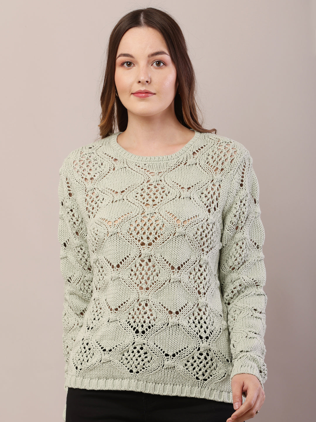 Cotton Full Sleeve with Round Neck Light Green Sweater