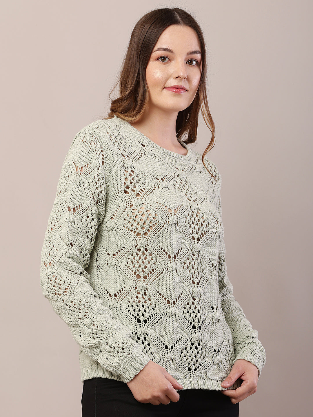 Cotton Full Sleeve with Round Neck Light Green Sweater