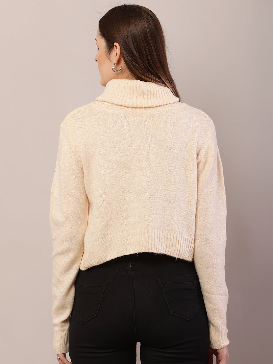 Acrylic Full Sleeve with High-Neck Dark Cream Sweater