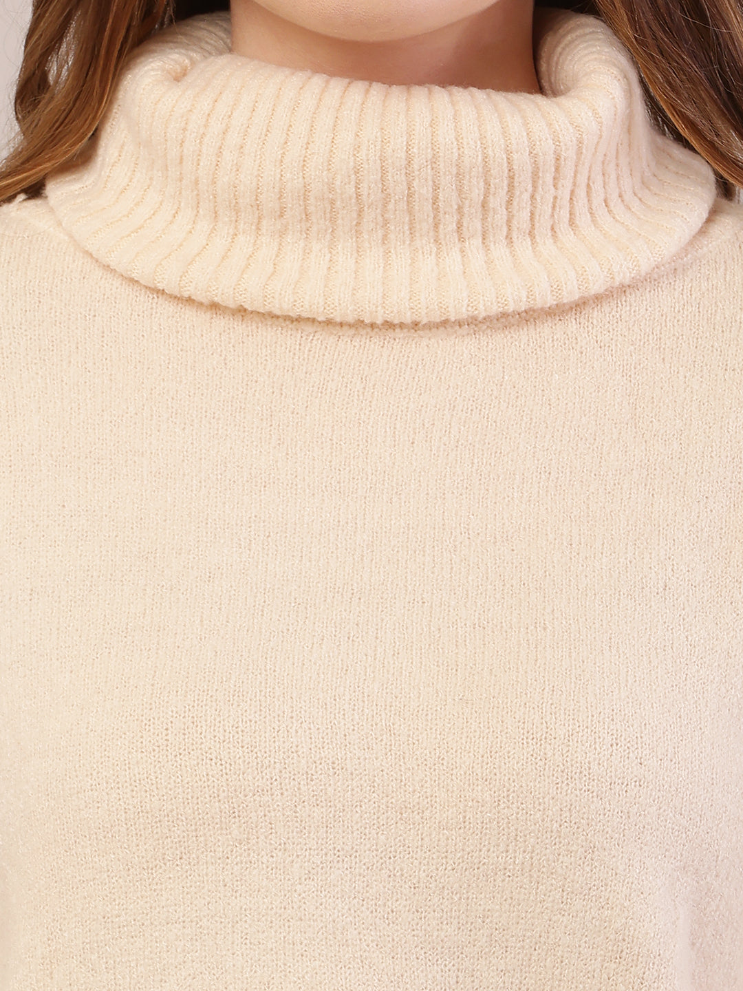 Acrylic Full Sleeve with High-Neck Dark Cream Sweater