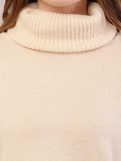 Acrylic Full Sleeve with High-Neck Dark Cream Sweater