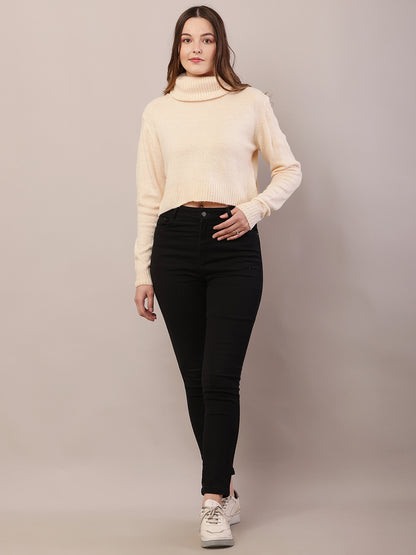 Acrylic Full Sleeve with High-Neck Dark Cream Sweater