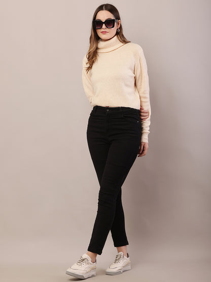 Acrylic Full Sleeve with High-Neck Dark Cream Sweater