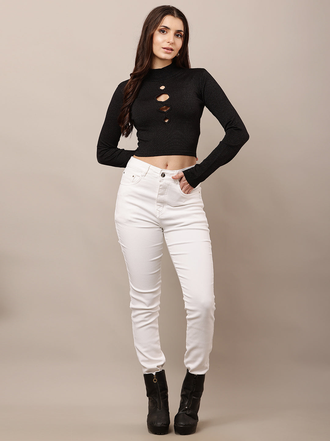 Viscose Full Sleeve with Turtle-Neck Black Top