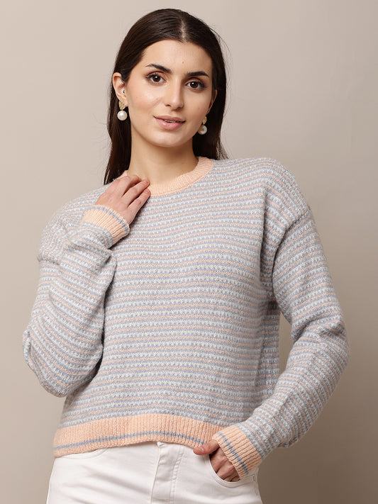 Acrylic Full Sleeve with Round Neck waist loose Sky Blue Sweater