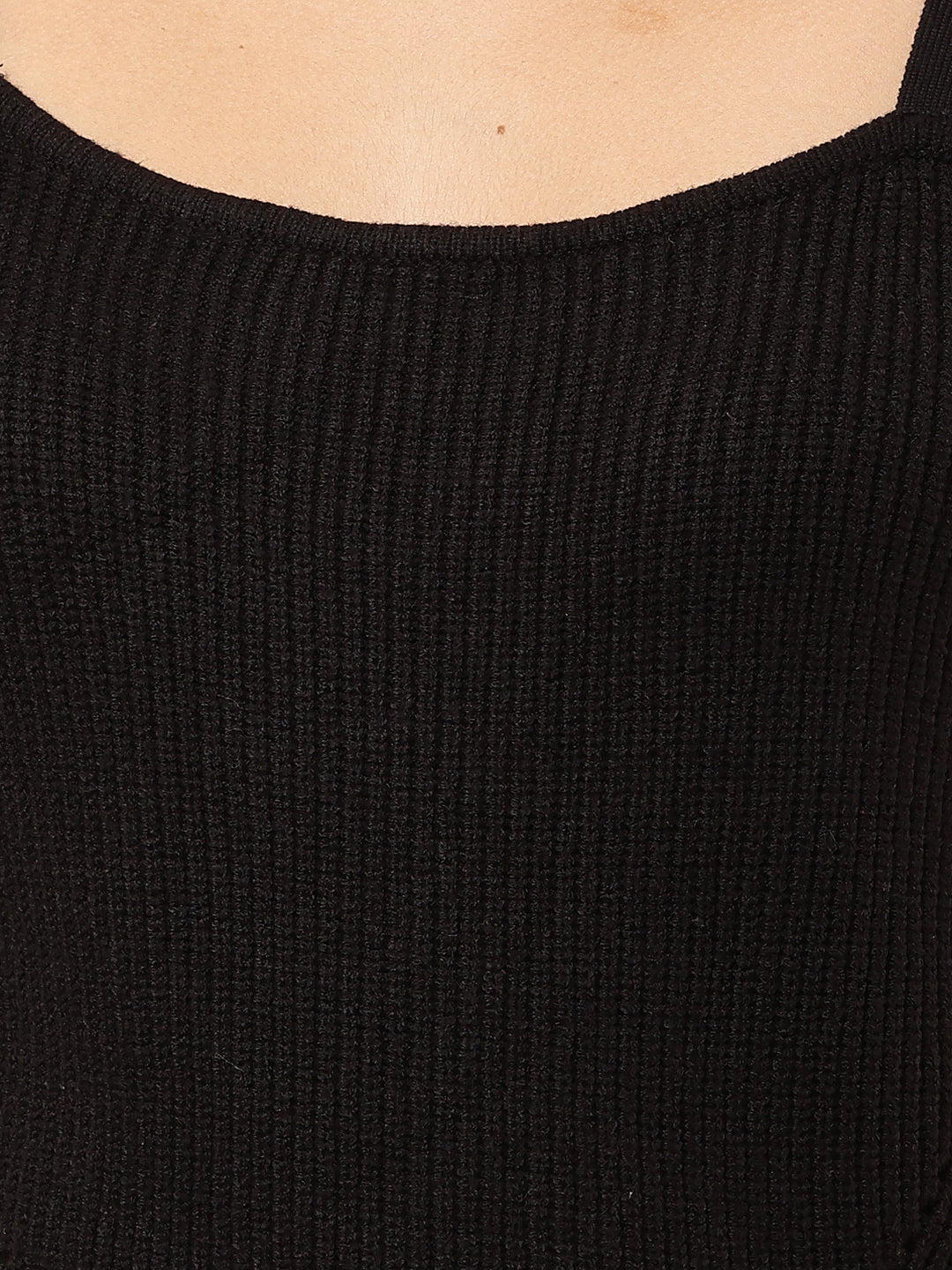 Viscose Sleeveless with Square Neck Ribbed Red Slim Fit Tank Top