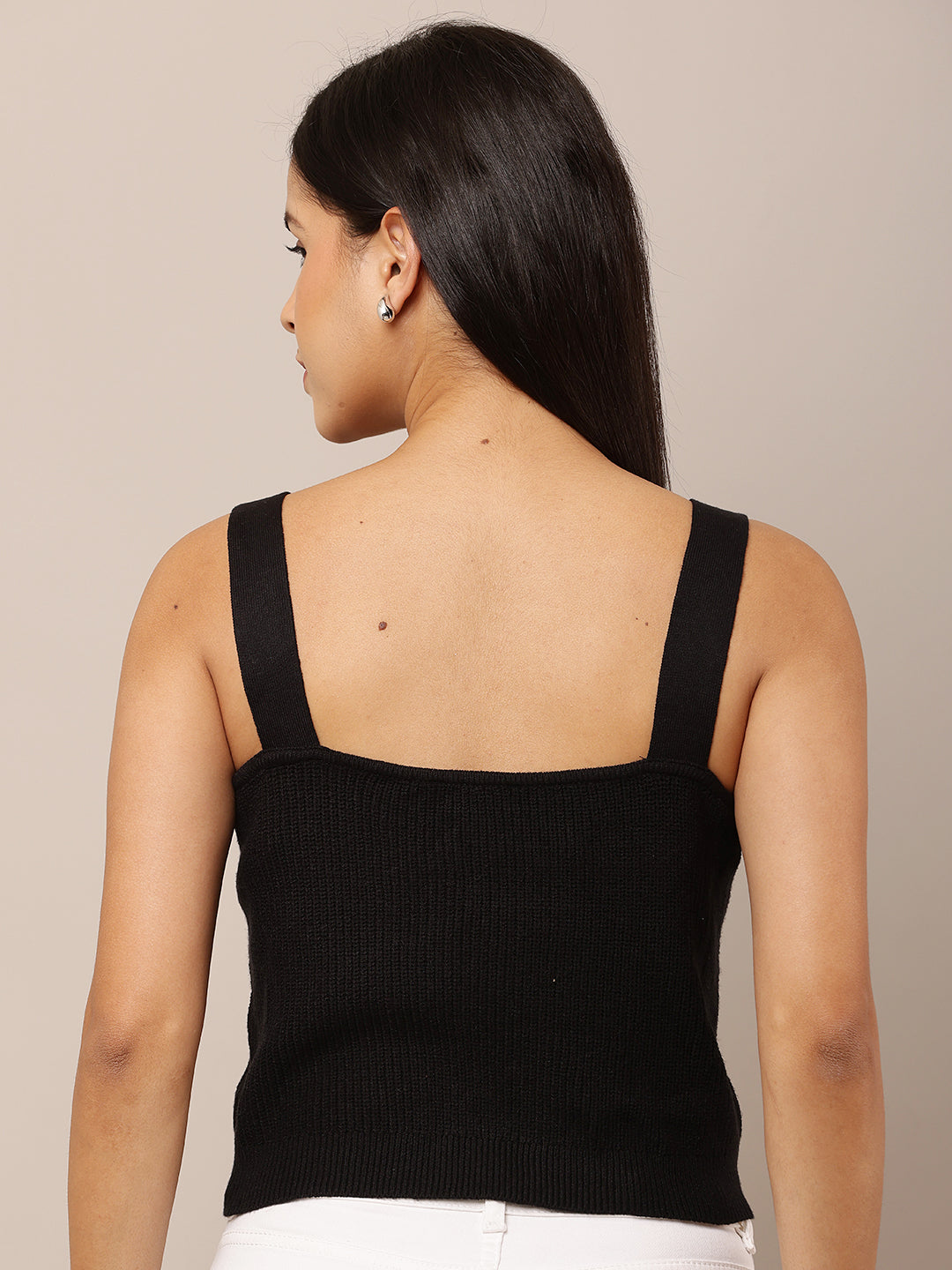 Viscose Sleeveless with Square Neck Ribbed Red Slim Fit Tank Top