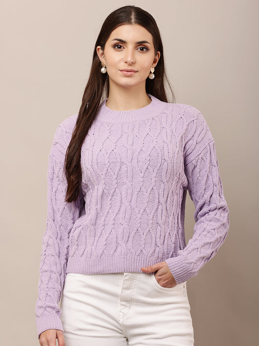Acrylic Full Sleeve with Round Neck Knitted Purple Sweater