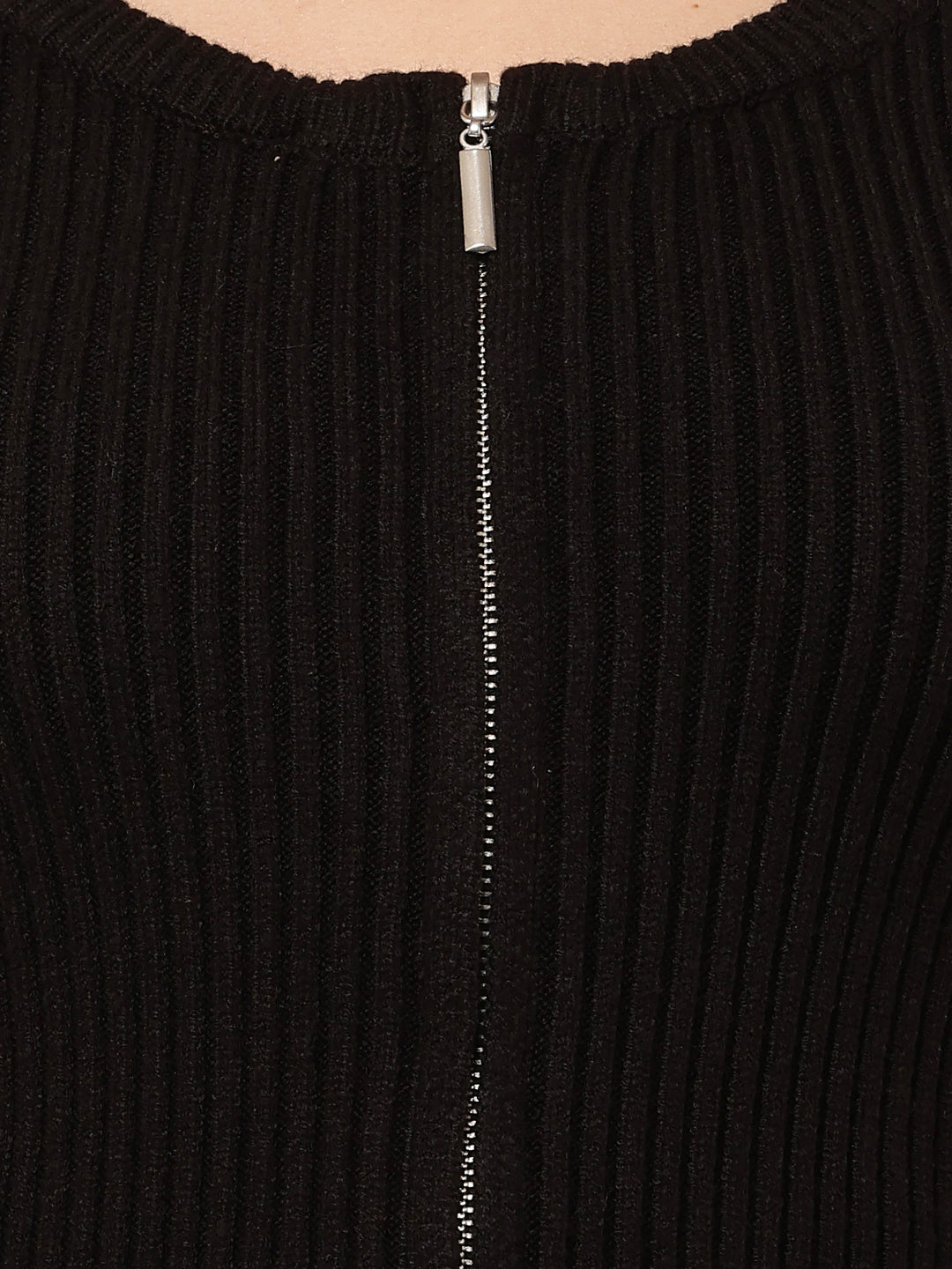 Acrylic Full Sleeve with Round Neck Ribbed Black sweater