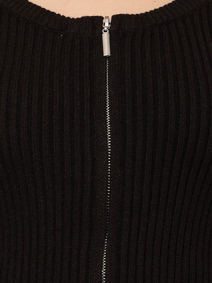 Acrylic Full Sleeve with Round Neck Ribbed Black sweater