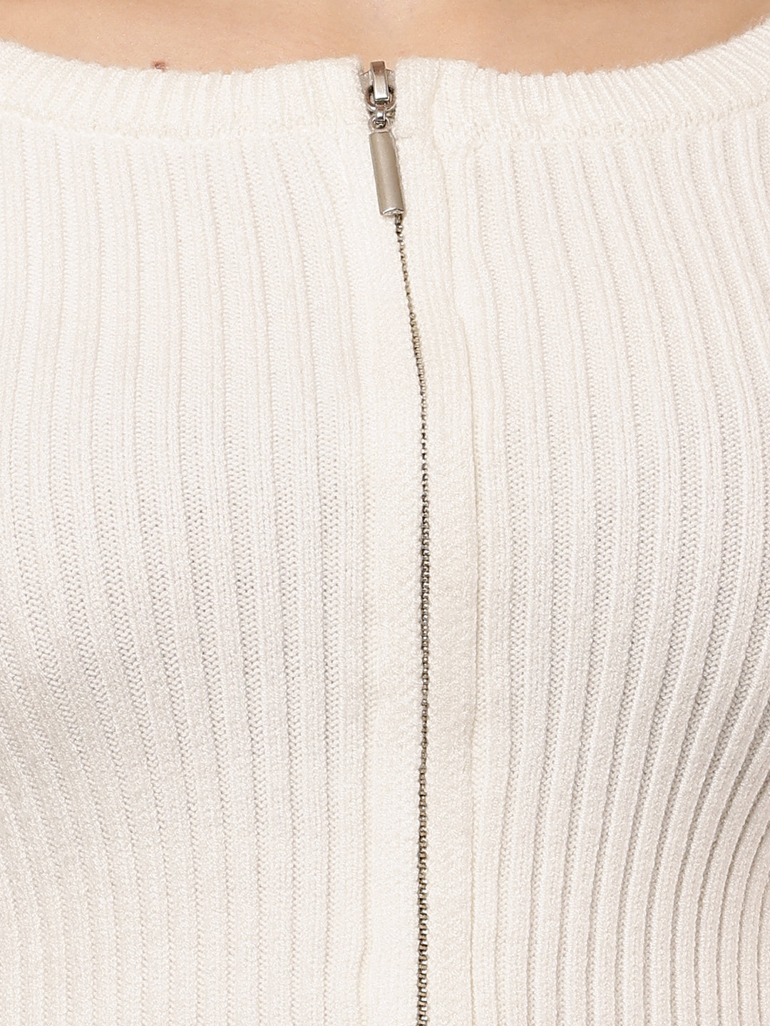 Acrylic Full Sleeve with Round Neck Ribbed White sweater