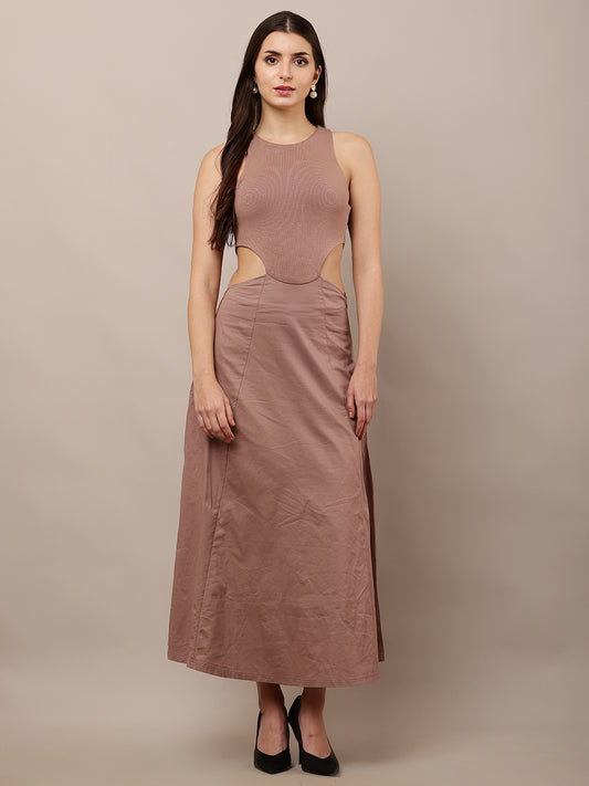 Versatile Cotton Office to Party Ready Light Taupe  Dress