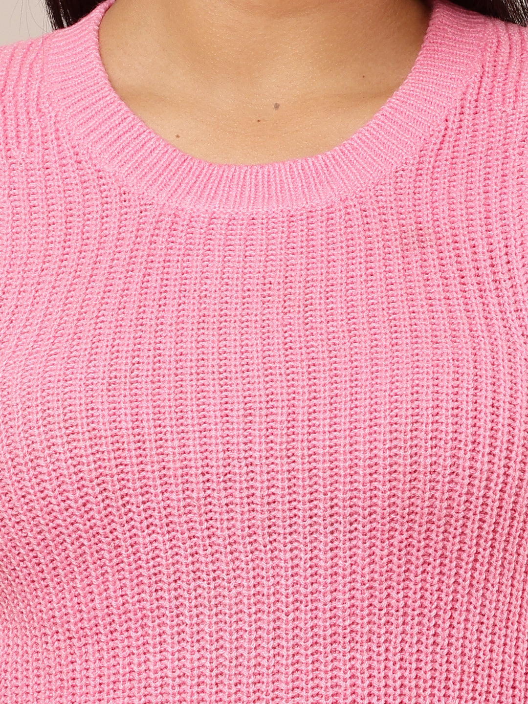 Acrylic Sleeveless with Round Neck Pink Crop Vest Sweater