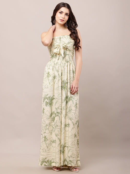Rayon Off-Shoulder with Printed light lemon Jumpsuit