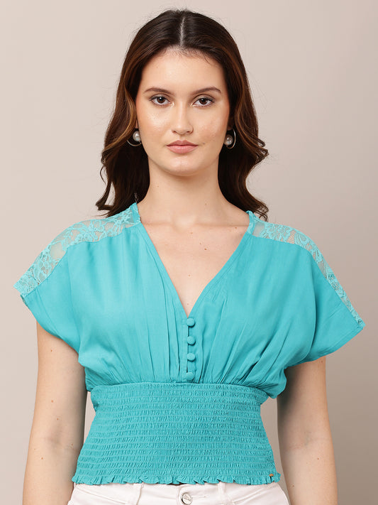 Viscose Short Sleeve with V-Neck Sky Blue Top