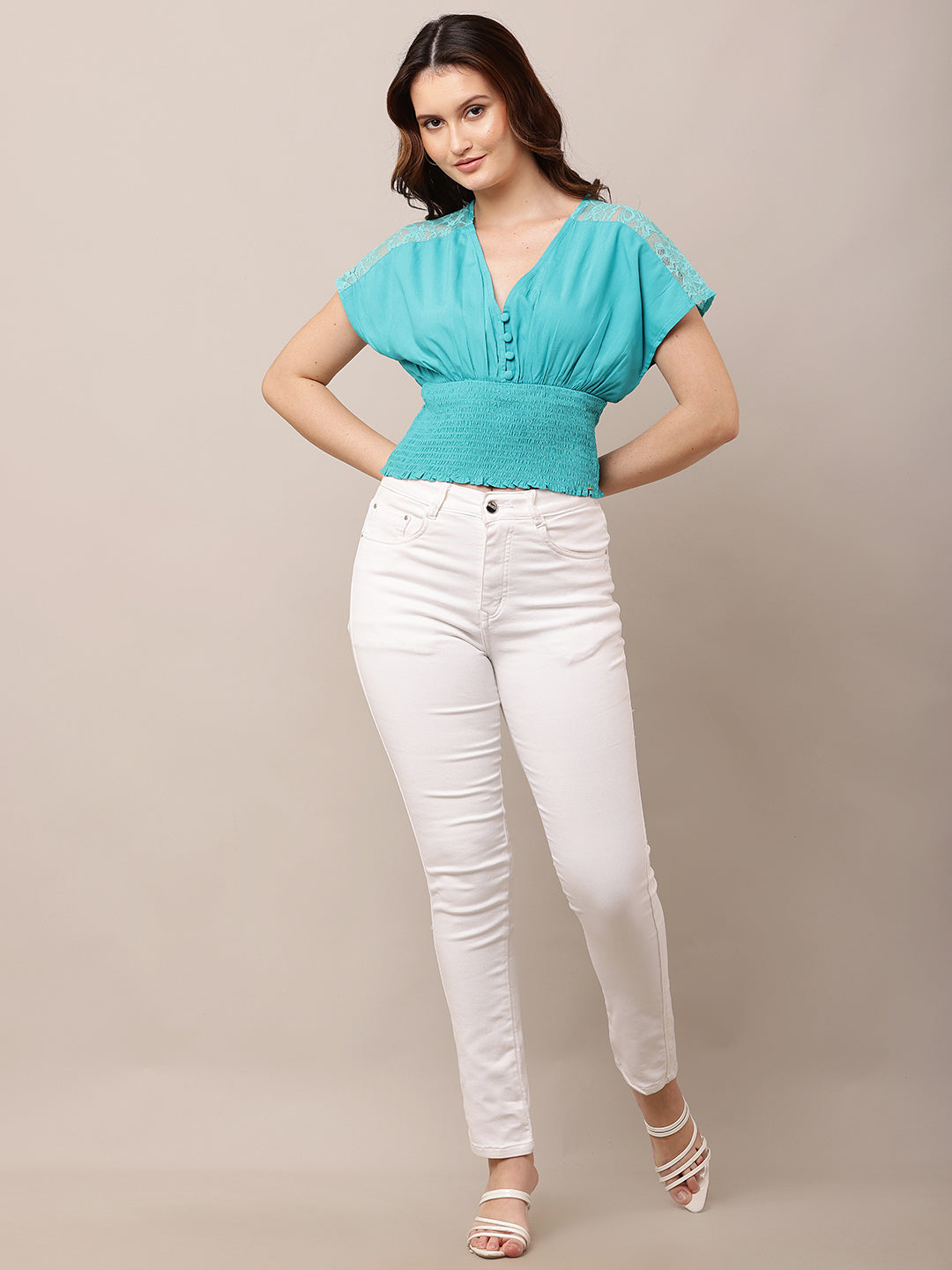 Viscose Short Sleeve with V-Neck Sky Blue Top