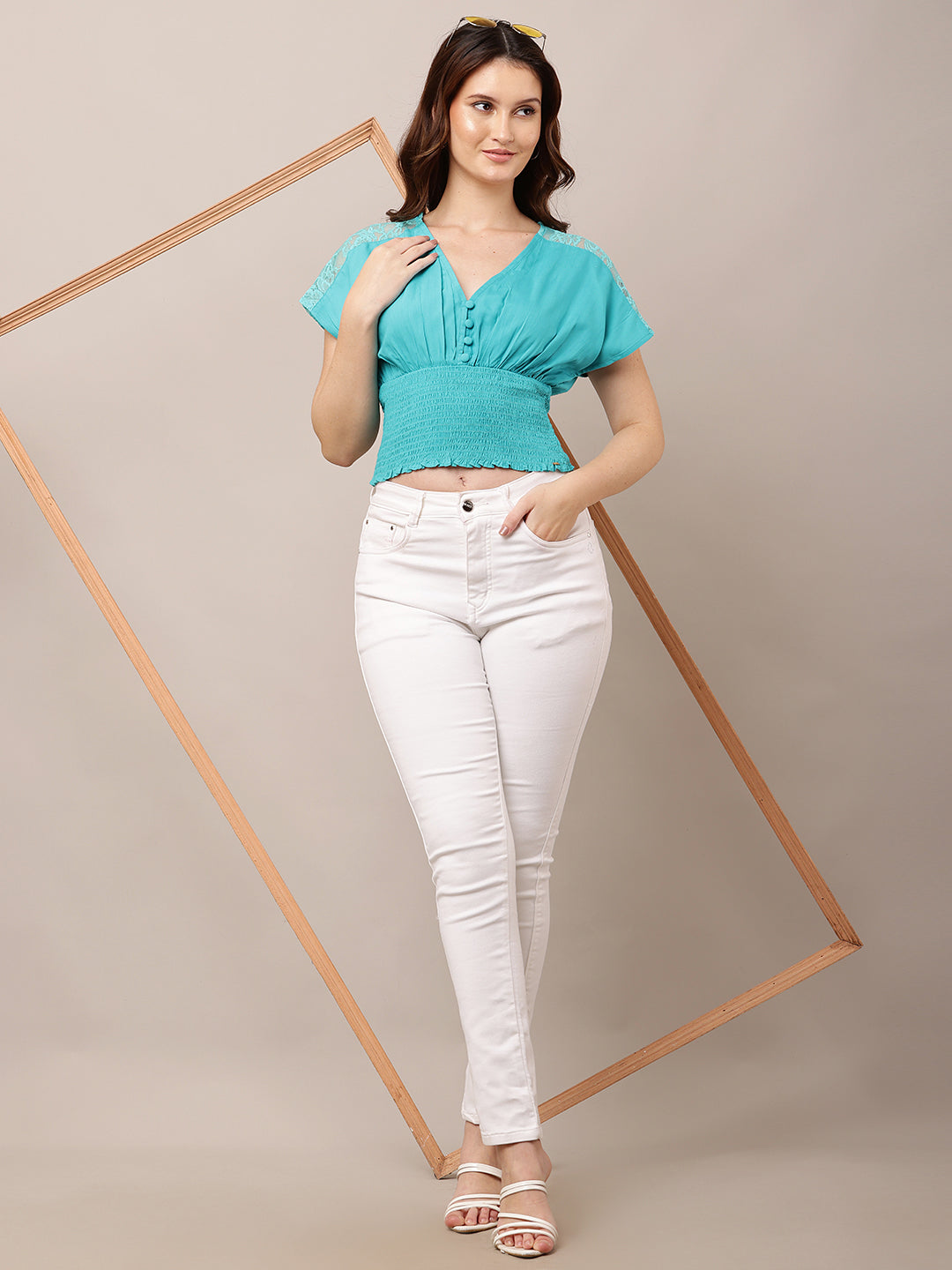 Viscose Short Sleeve with V-Neck Sky Blue Top