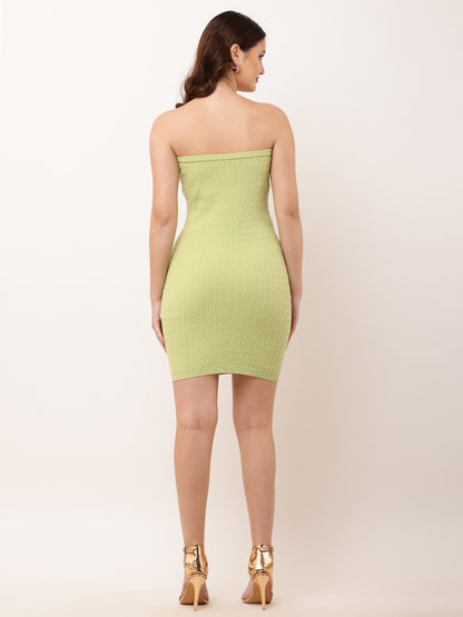 Polyester Off-Shoulder Mini Bodycon Green Tube Dress