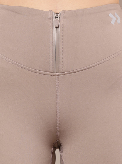 Polyester High-Waist with Front Zipper closure dry fit Light Brown Trouser