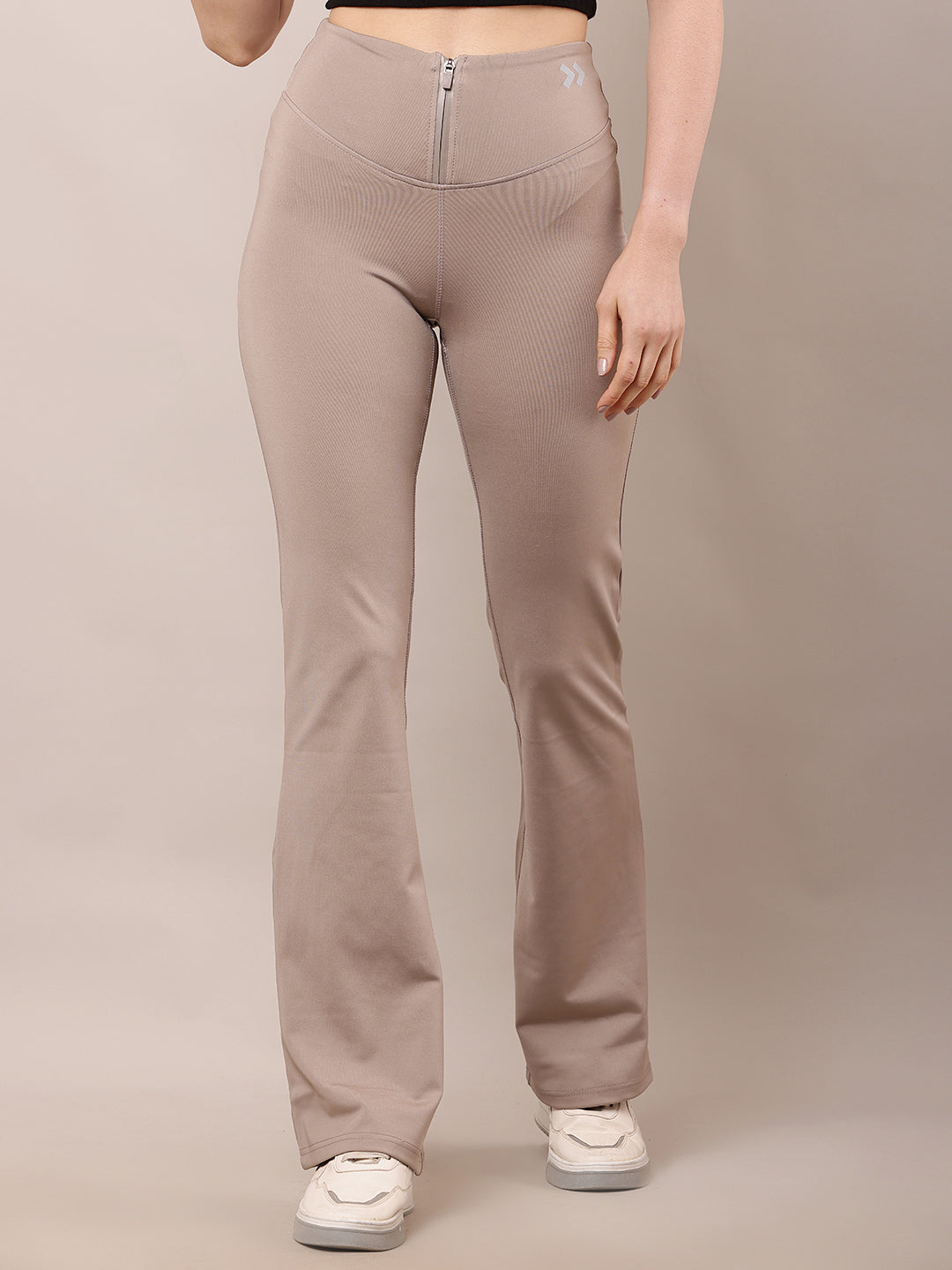 Polyester High-Waist with Front Zipper closure dry fit Light Brown Trouser