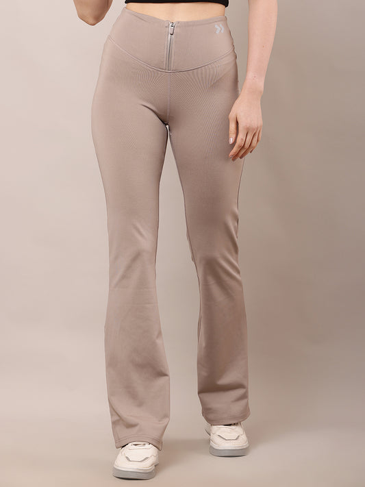Polyester High-Waist with Front Zipper closure dry fit Light Brown Trouser