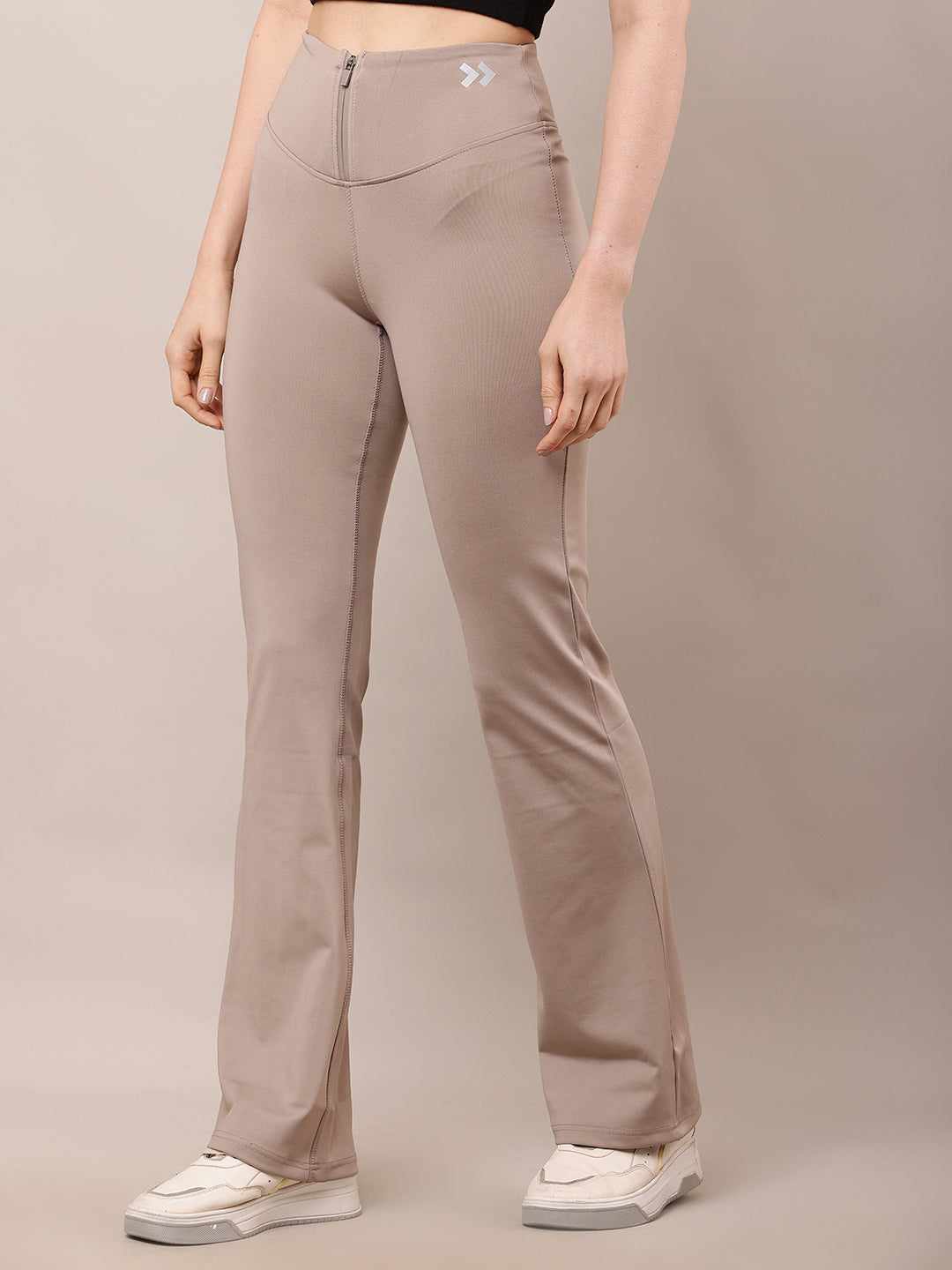 Polyester High-Waist with Front Zipper closure dry fit Light Brown Trouser