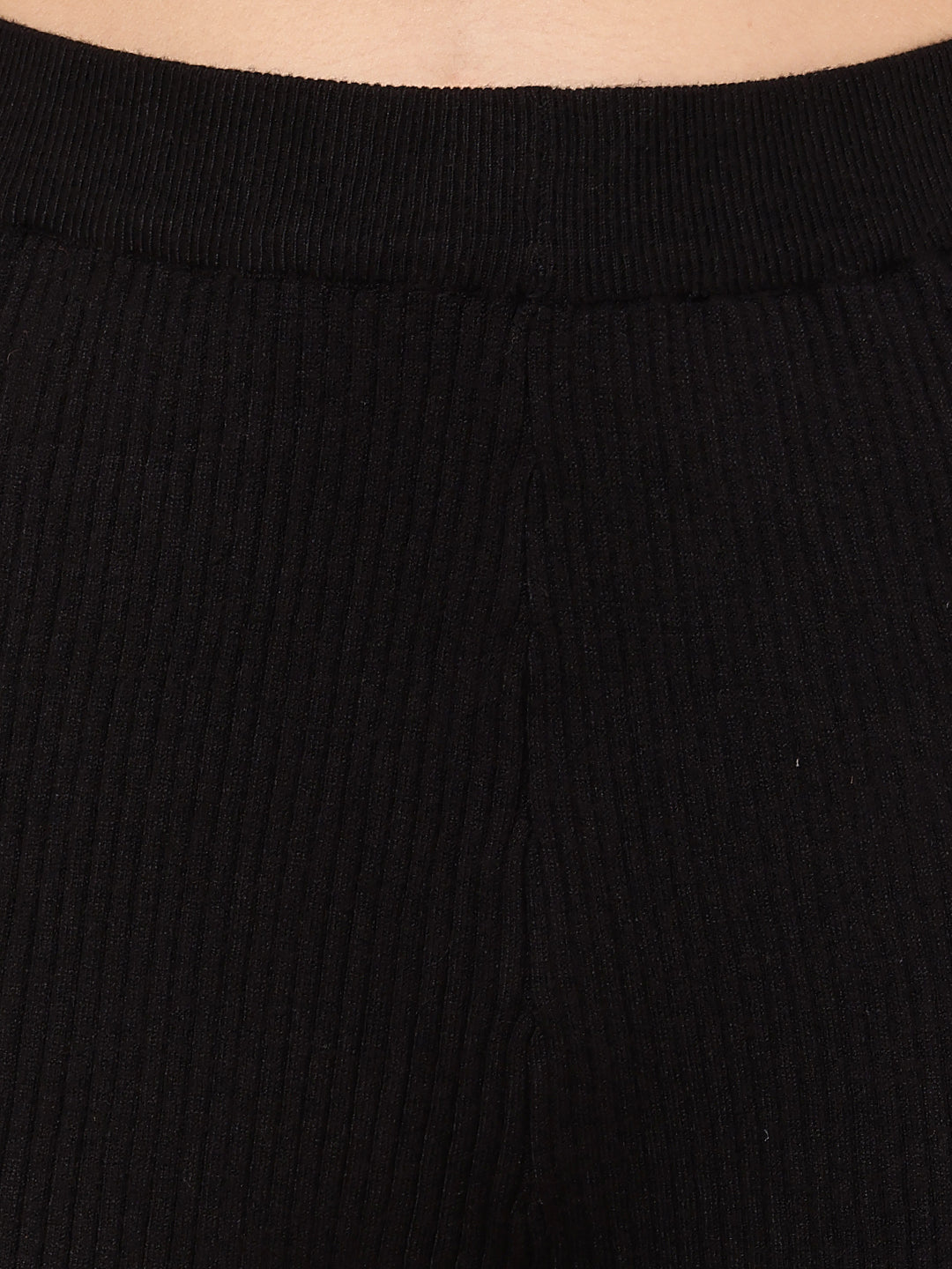 Acrylic High-Rise with Elastic waist Ribbed Winter Black Trouser