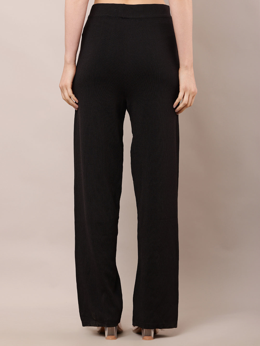 Viscose High-Rise with Elastic waist Summer Black Trouser