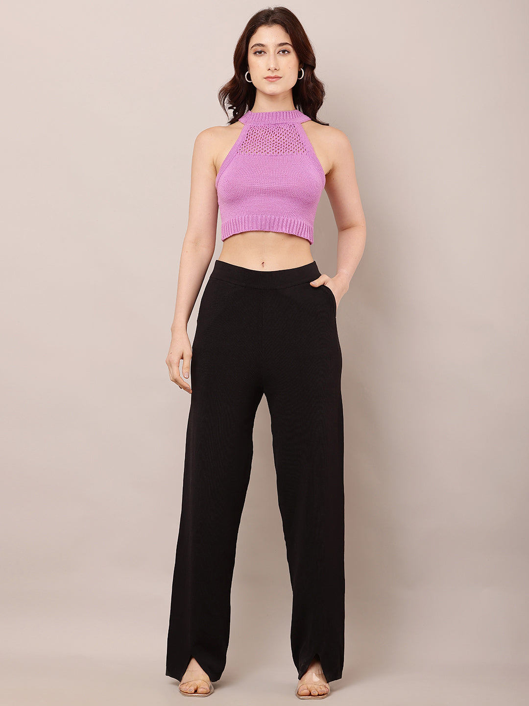 Viscose High-Rise with Elastic waist Summer Black Trouser