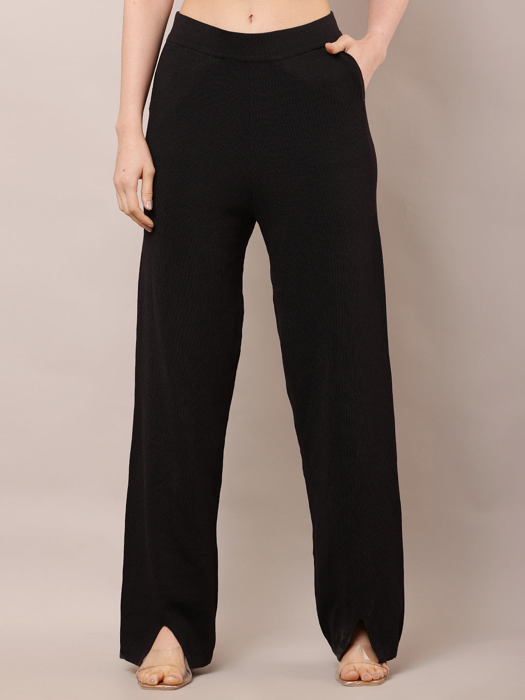 Viscose High-Rise with Elastic waist Summer Black Trouser