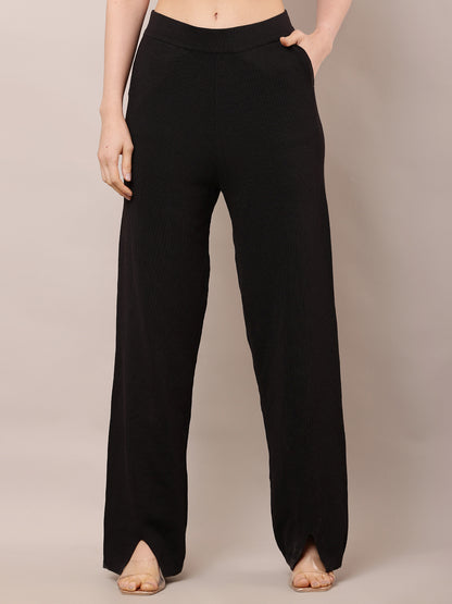Viscose High-Rise with Elastic waist Summer Black Trouser