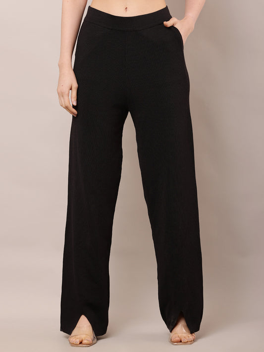 Viscose High-Rise with Elastic waist Summer Black Trouser