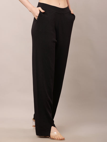 Viscose High-Rise with Elastic waist Summer Black Trouser