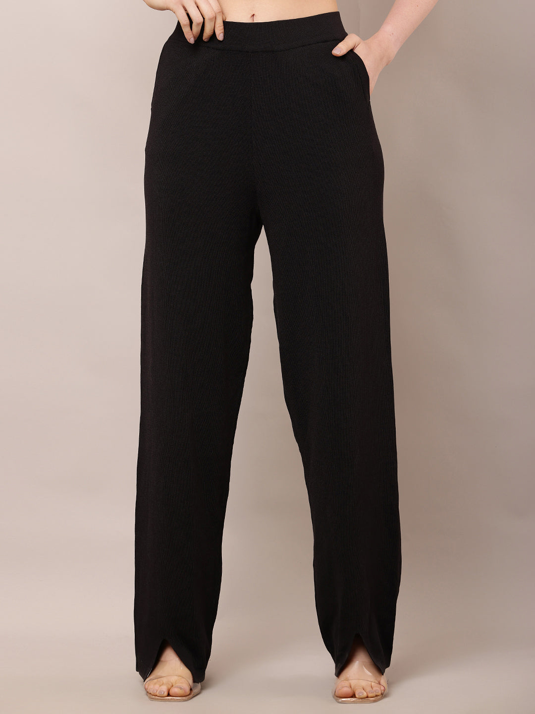 Viscose High-Rise with Elastic waist Summer Black Trouser