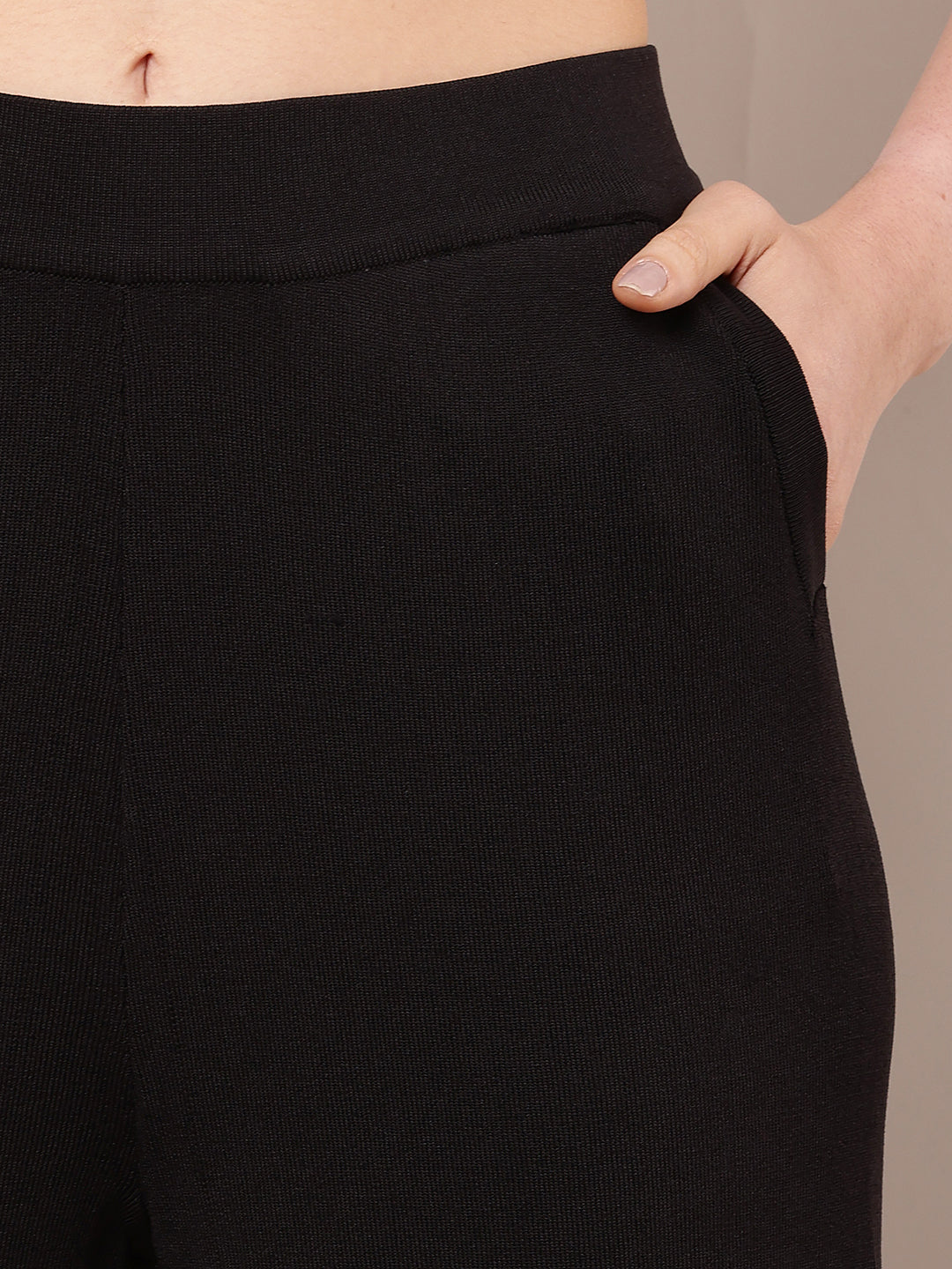 Viscose High-Rise with Elastic waist Summer Black Trouser